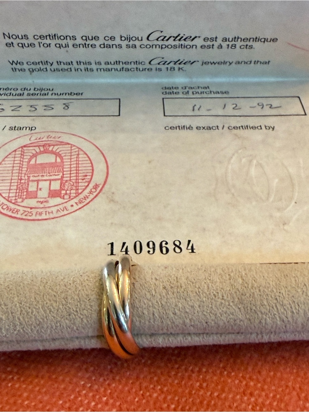 Vintage Cartier Trinity Ring 18K Tri-Gold with Certificate 1992 Size 5 1/2-6 - Picture 4 of 12